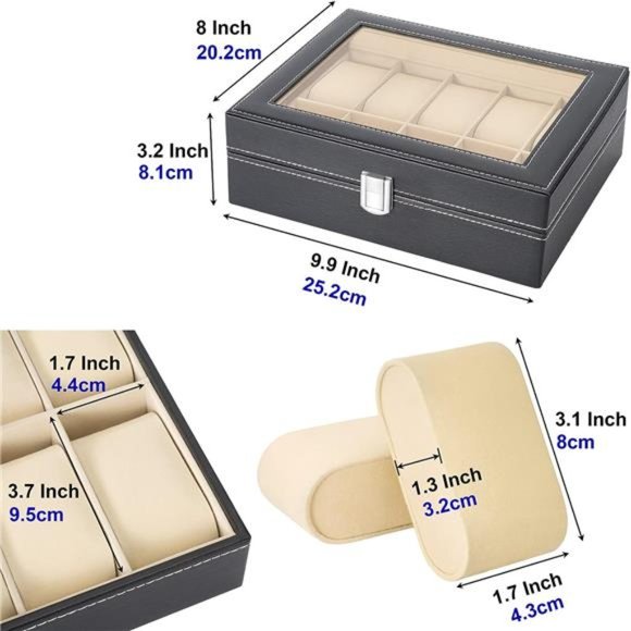 NEW - Watch Box Display Case Leather Jewelry Organizer with Glass Top - Picture 6 of 6